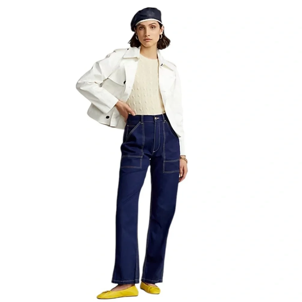 Polo Ralph Lauren Pant Womens Cotton Twill Utility Navy Straight Leg Size 2 - Picture 1 of 16